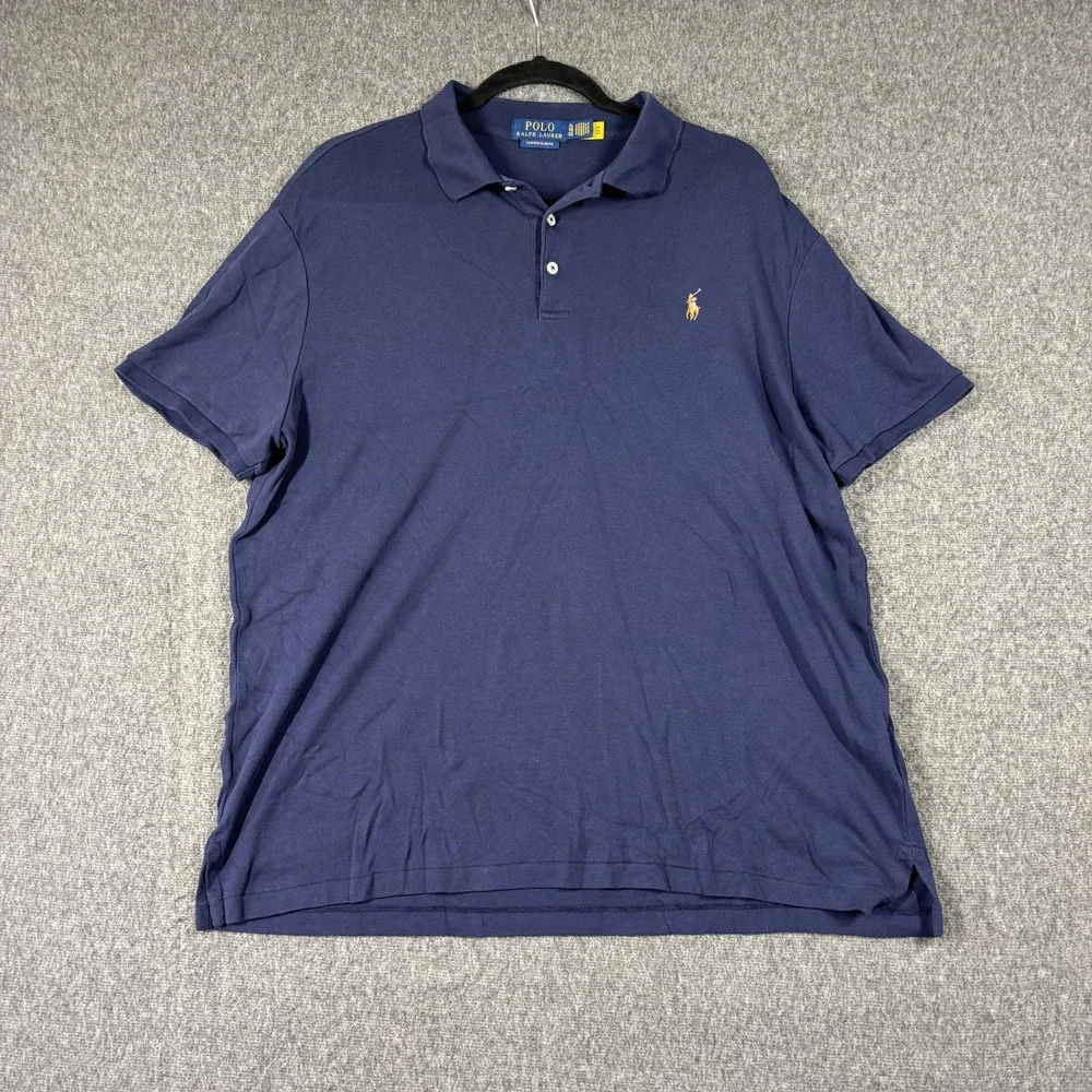Polo Ralph Lauren Mens XL Custom Slim Fit Navy Blue flesh pony Polo Shirt